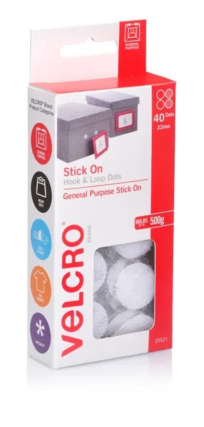 40mm x 22mm White Colour Stick On Hook & Loop Velcro Dots